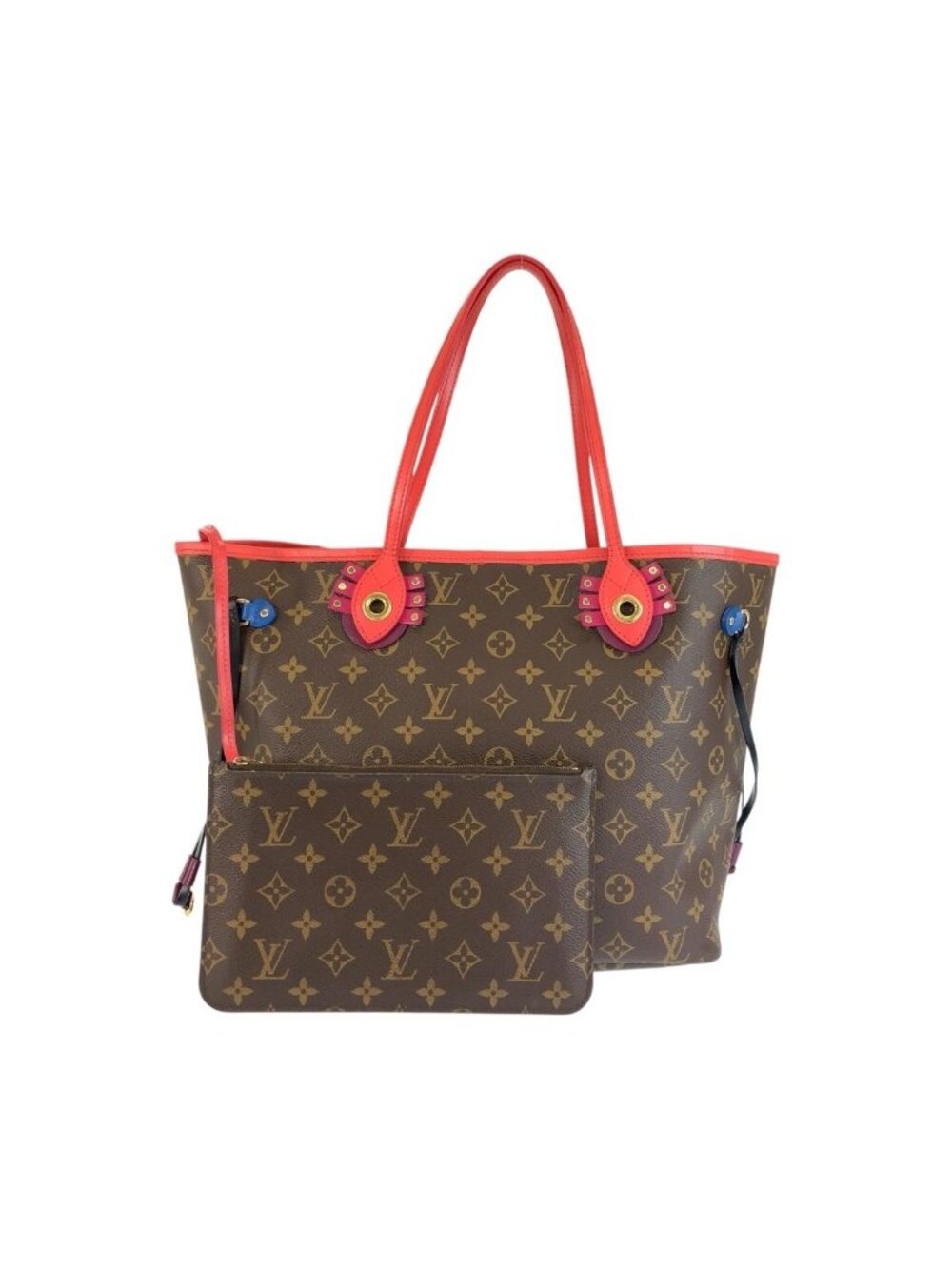 Louis Vuitton Monogram Totem Neverfull Brown Red Tote Shoulder
